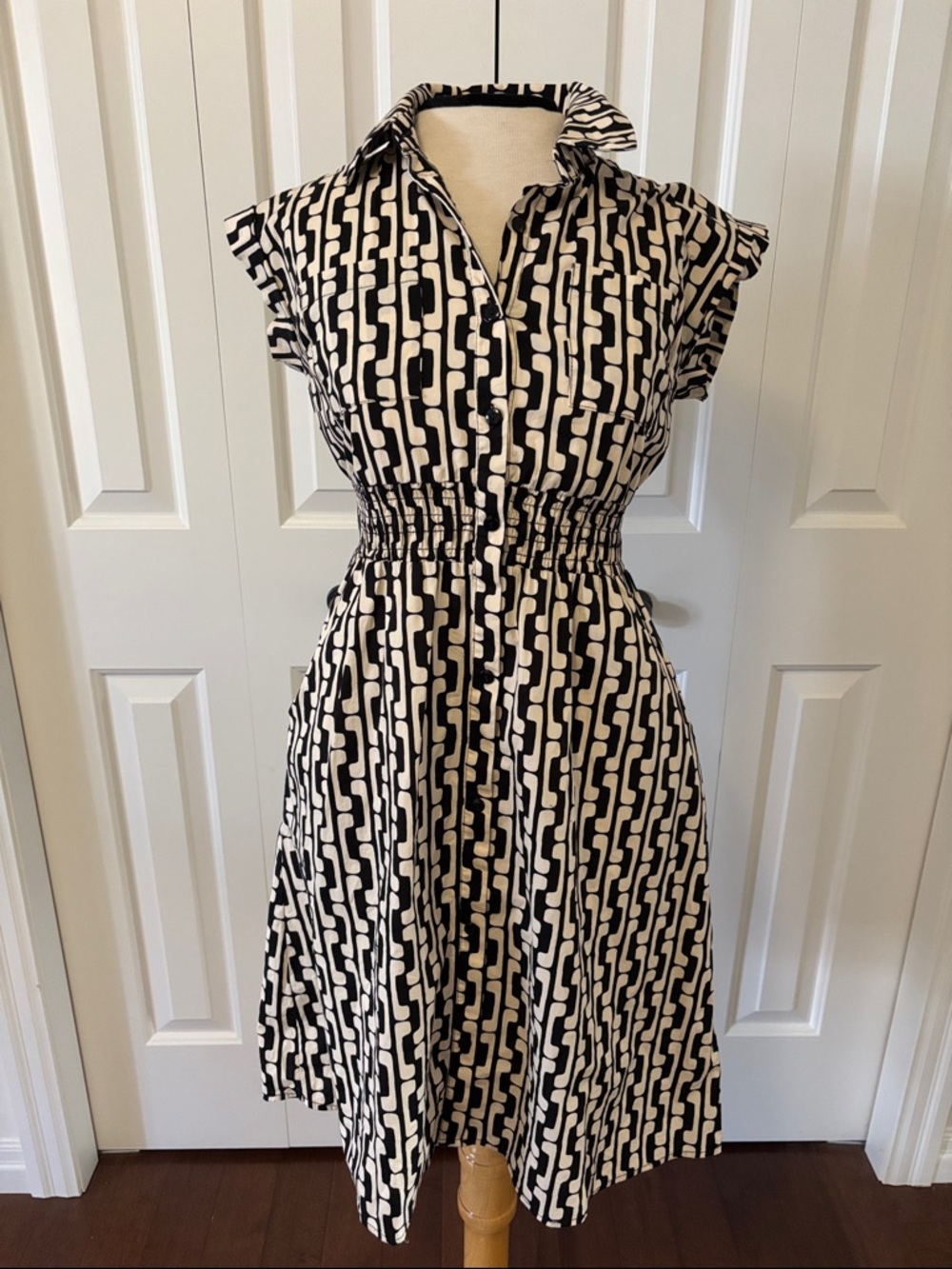 Monteau Black and Cream Geometric Shirtdress